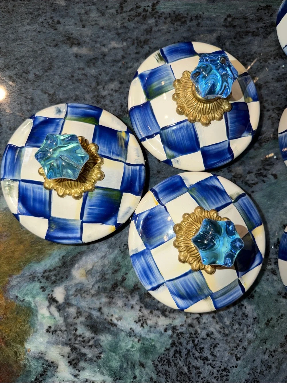 MacKenzie-Childs Royal Check Canister Set with Gold Accents